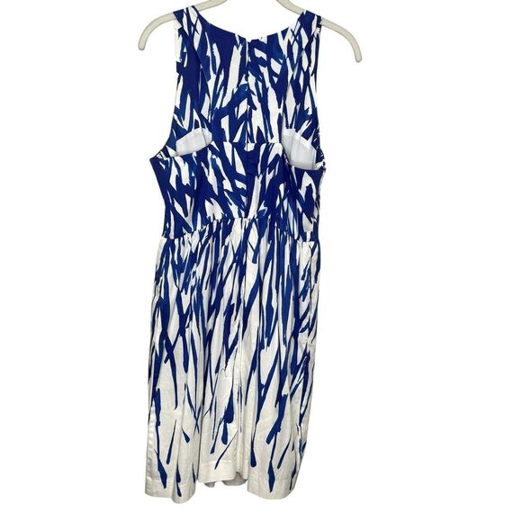 Milly Dress Isadora Size 10 Blue White Abstract Sleeveless Fit Flare Made USA - Picture 5 of 10